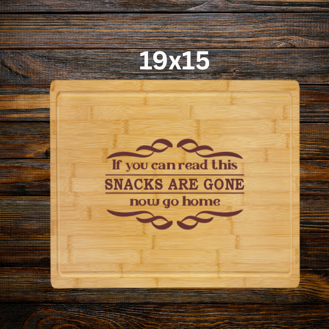 Snacks Are Gone – Bamboo Cutting Board with Drip Ring | Laser Engraved