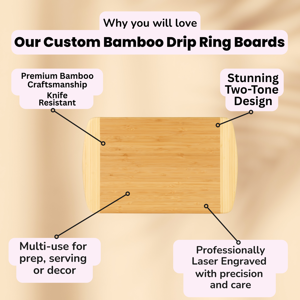 "This is where I murder vegetables"Two-Tone Bamboo Cutting Board – Great housewarming gift or wedding gift