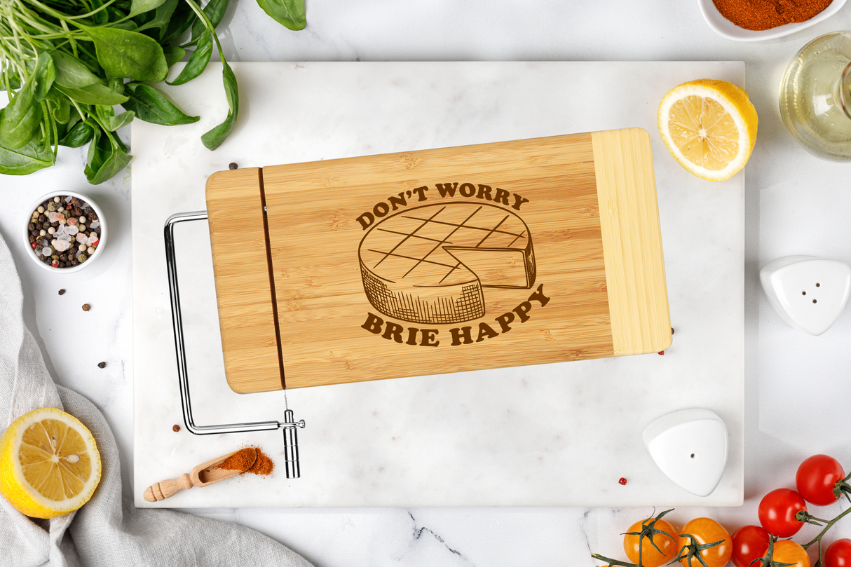 DON'T WORRY BRIE HAPPY CHEESE BOARD WITH SLICER