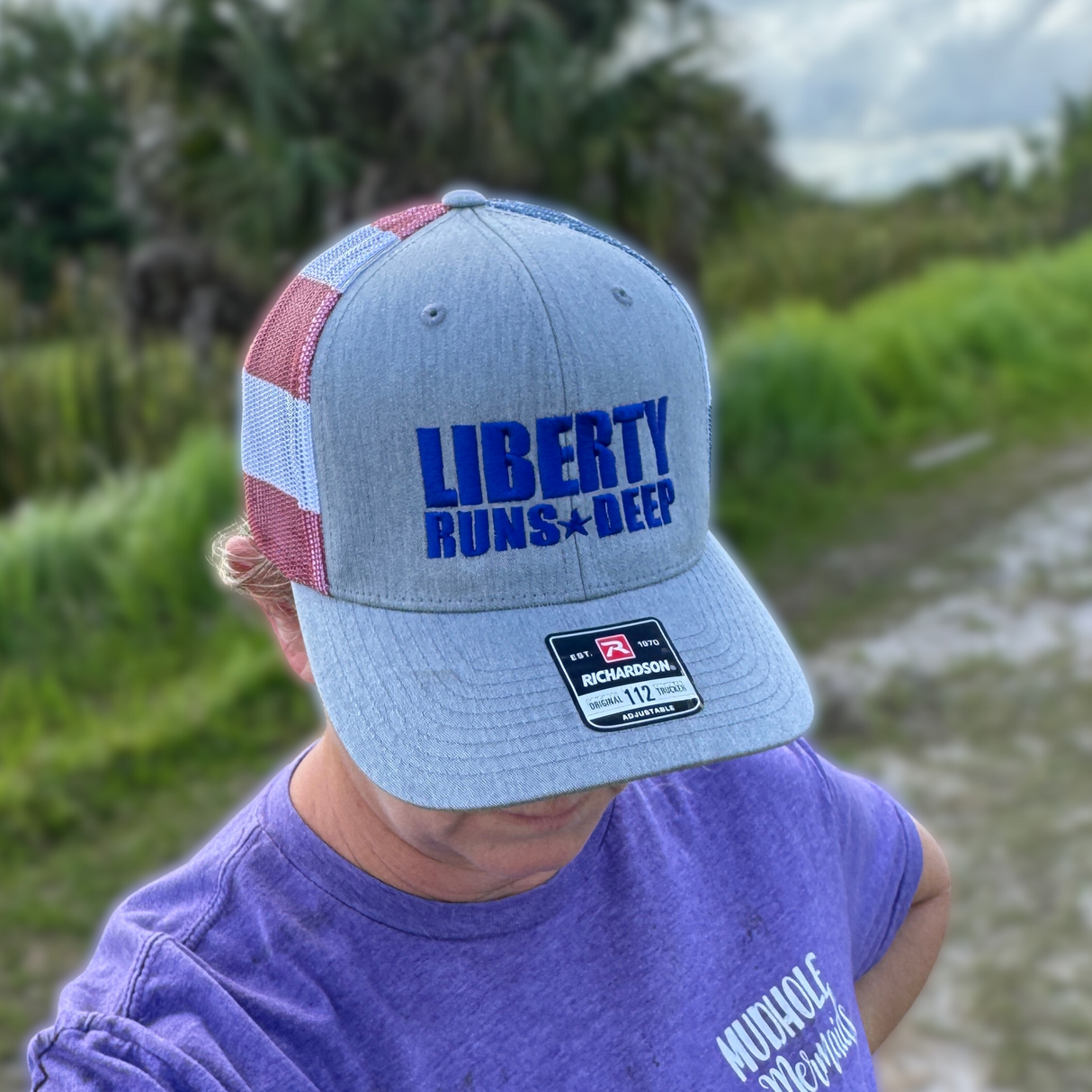 Liberty Runs Deep Trucker Hat | Grey Front with Flag Mesh Back