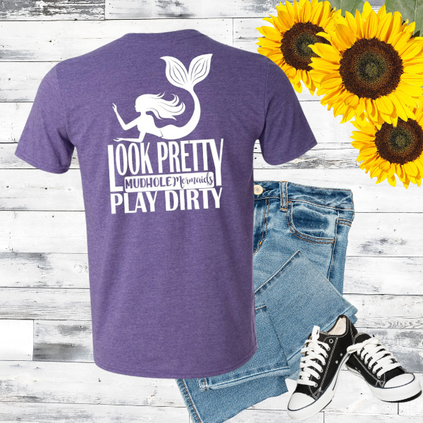 stylized look pretty play dirty mudhole mermaid tshirt in purple