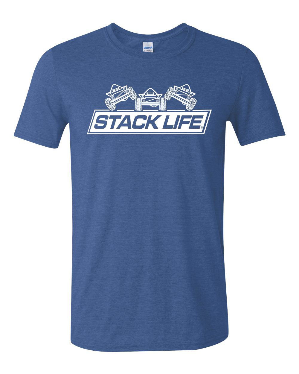 A blue t-shirt with the 'Stack Life' logo printed on the front.
