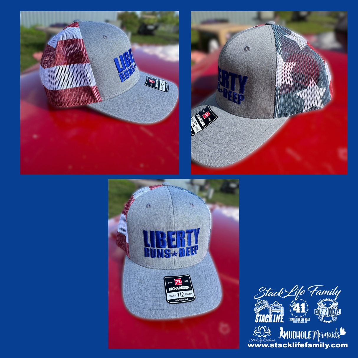 Liberty Runs Deep Trucker Hat | Grey Front with Flag Mesh Back