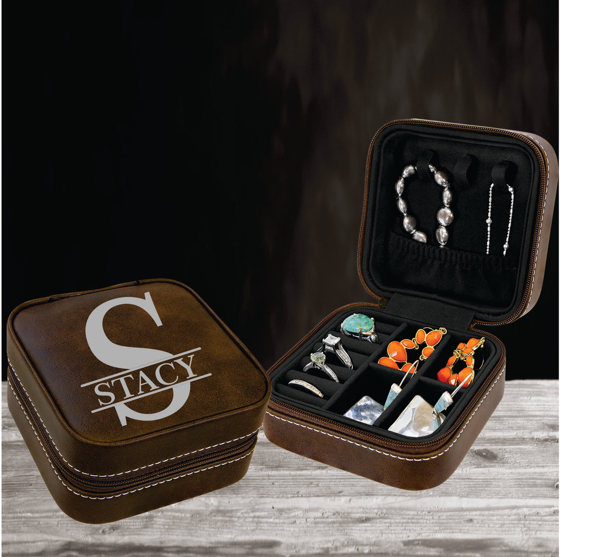 Split Monogram Leatherette Jewelry Box – Personalized Keepsake Gift