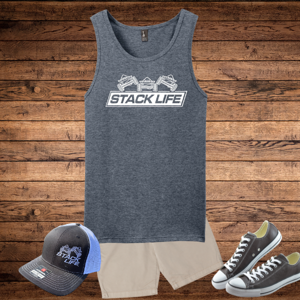 stylized stack life triple stack unisex tank top with stack life trucker hat