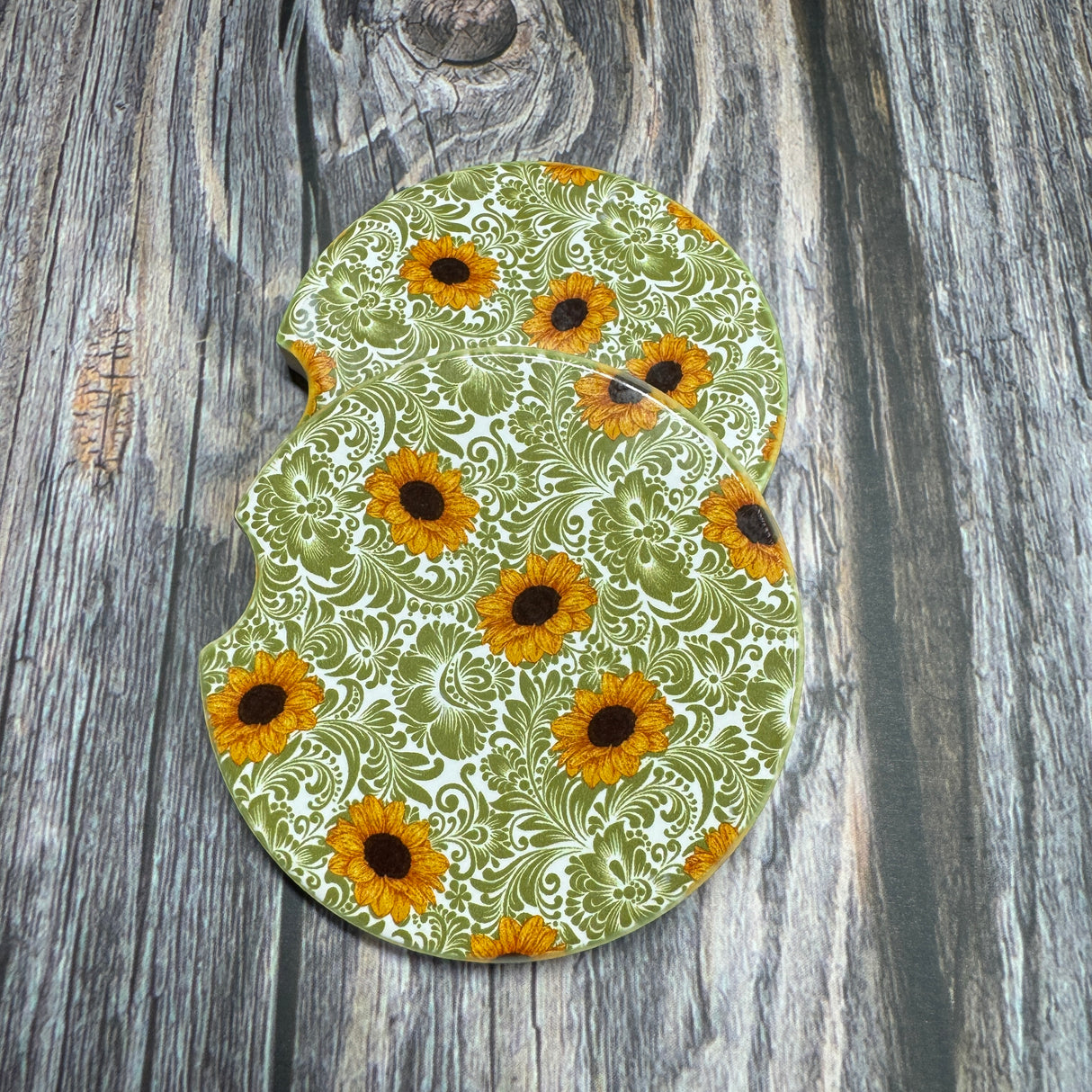 western filigree with sunflowers ceramic car coaster