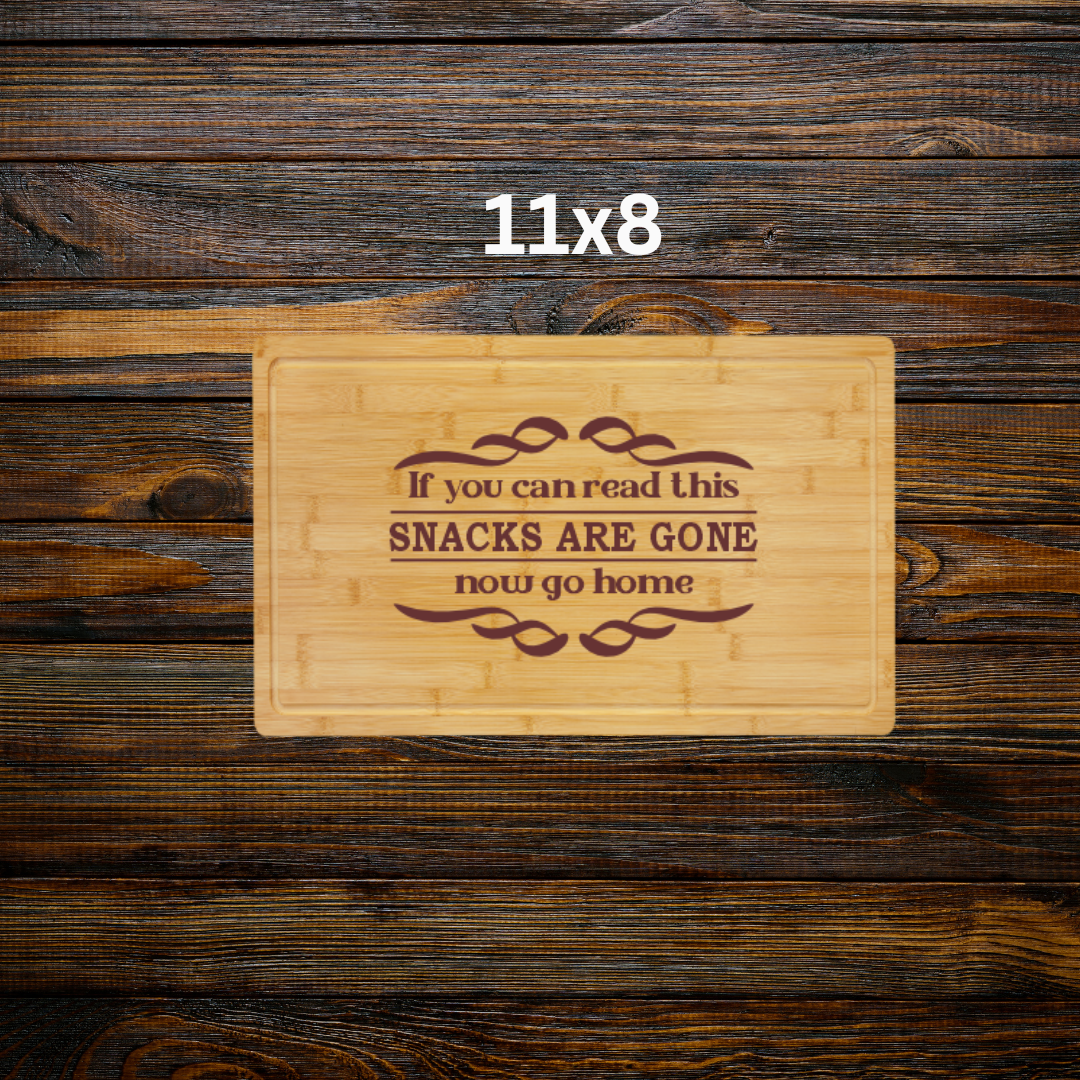 Snacks Are Gone – Bamboo Cutting Board with Drip Ring | Laser Engraved