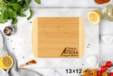 bamboo cutting board with this is where I murder vegetables with a knife