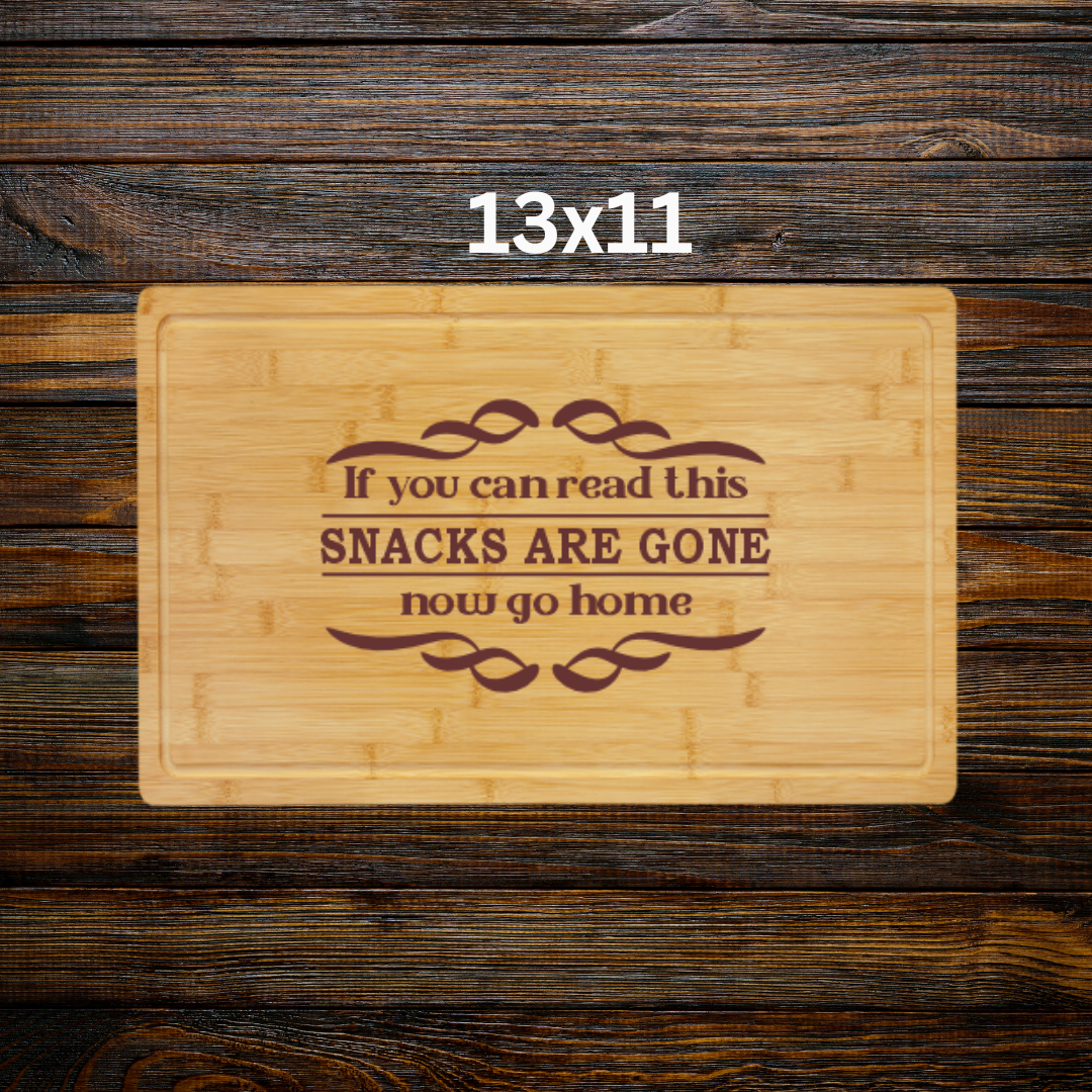 Snacks Are Gone – Bamboo Cutting Board with Drip Ring | Laser Engraved
