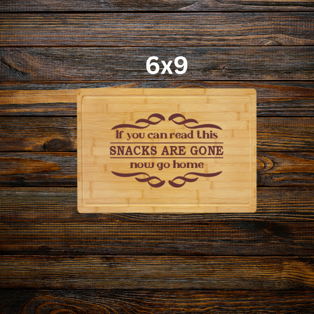 Snacks Are Gone – Bamboo Cutting Board with Drip Ring | Laser Engraved