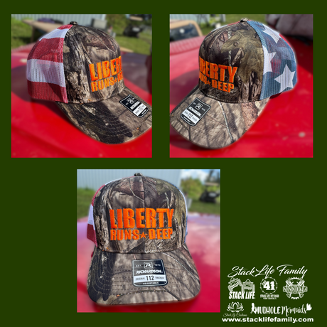 Liberty Runs Deep Trucker Hat |Camo Front with Flag Mesh Back