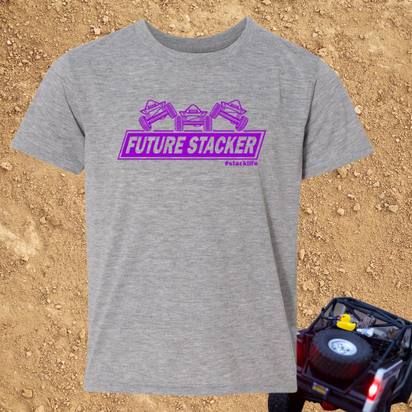stylized future stacker stack life tshirt grey with purple logo