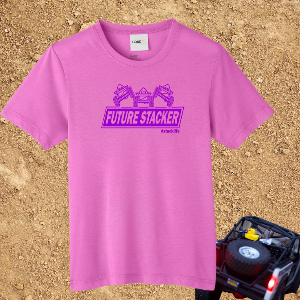 stylized youth future stack tshirt pink with purple logo