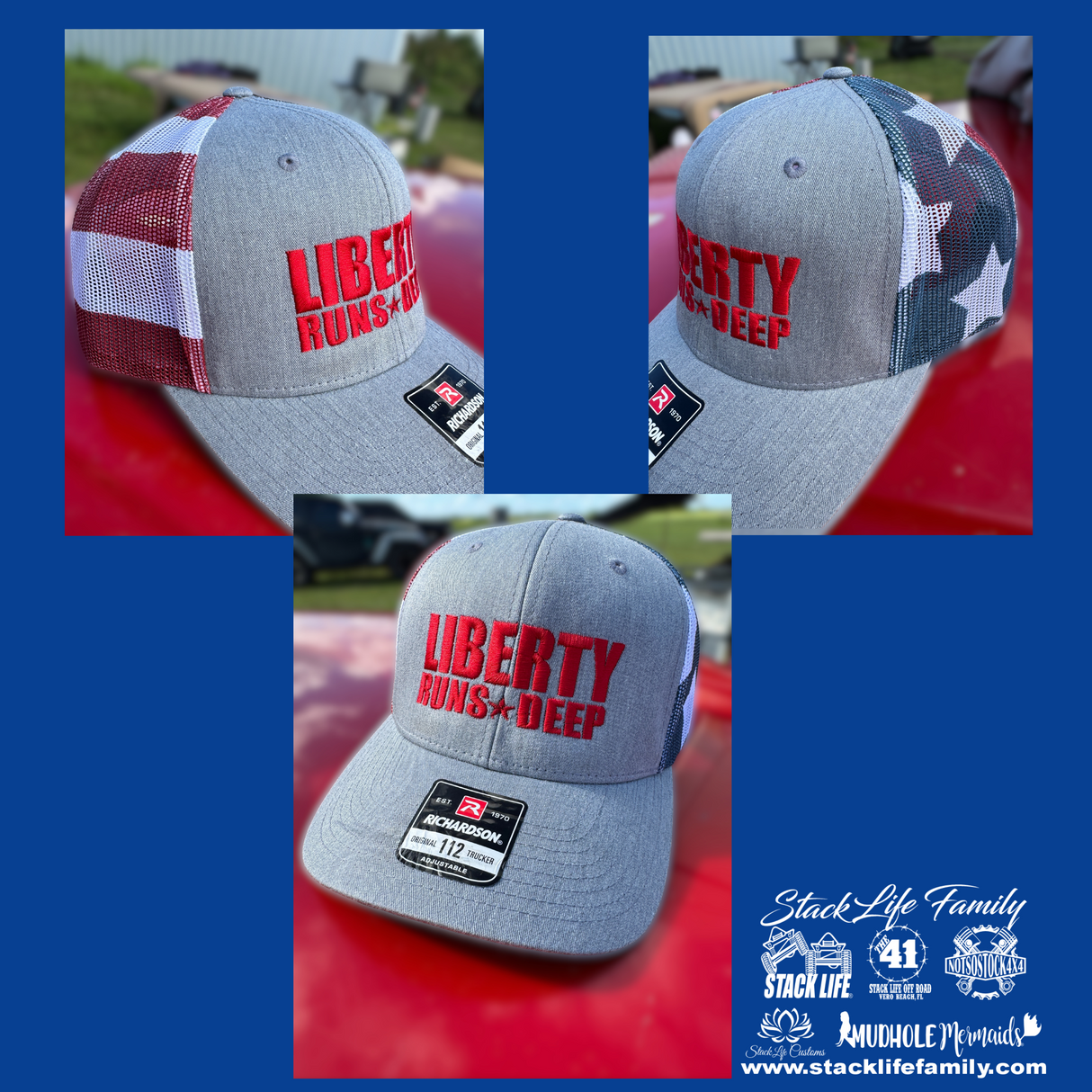 Liberty Runs Deep Trucker Hat | Grey Front with Flag Mesh Back
