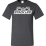 A gray Stack Life t-shirt with the Stack Life logo printed on the front.