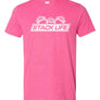 A pink t-shirt with the Stack Life logo printed on the front.