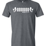 DARK GREY TSHIRTS WITH 2 MERMAIDS FACING EACH OTHER WITH 7 TIRES IN BETWEEN THEM