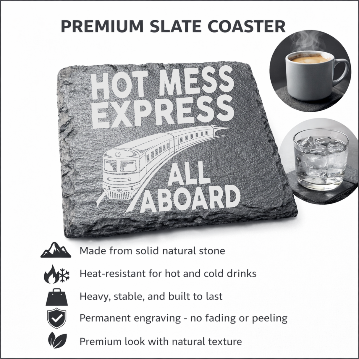 Hot Mess Express Engraved Slate Coaster Set of 2