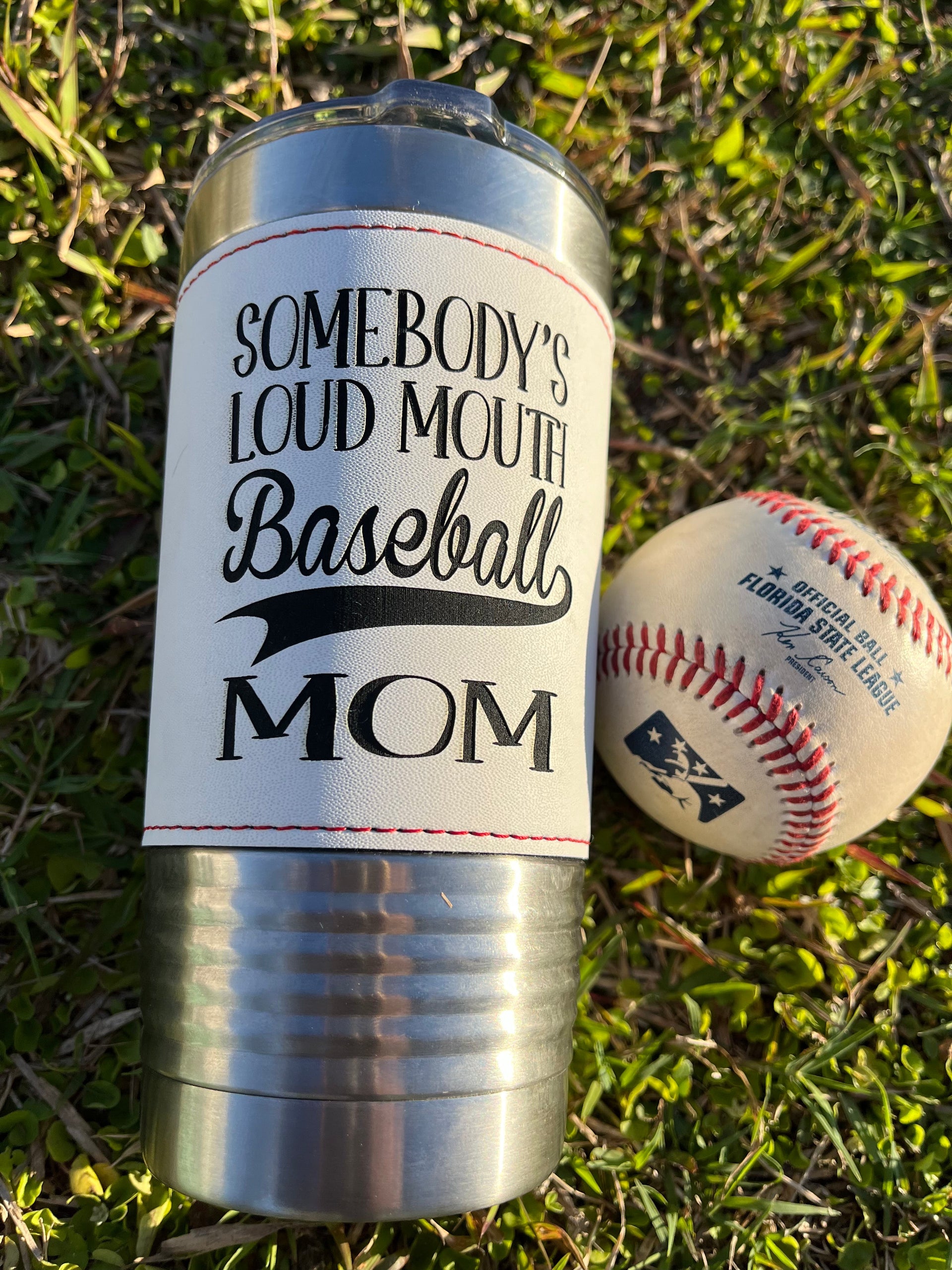 LOUD MOUTH BASESBAL MOM 20 OZ BASEBALL LEATHER TUMBLER – Stack
