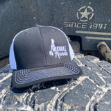 black and white mudhole mermaid trucker hat with white logo