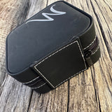 Back view of black leatherette 4x4 jewelry box