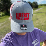 Liberty Runs Deep Trucker Hat | Grey Front with Flag Mesh Back