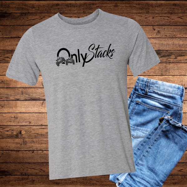 Grey Only Stacks stylized graphic t shirt
