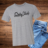 Grey Only Stacks stylized graphic t shirt
