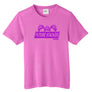 hot pink youth shirt withpurple future stacker across the front with 3 stacked off road vehicles on top
