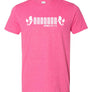 PINK TSHIRTS WITH 2 MERMAIDS FACING EACH OTHER WITH 7 TIRES IN BETWEEN THEM