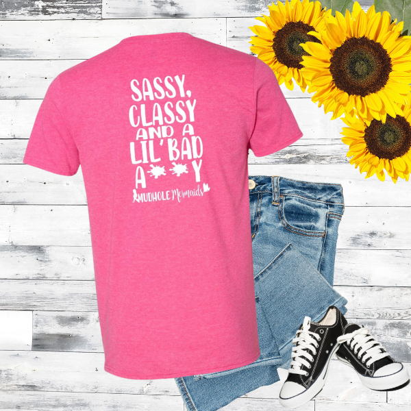 stylized sassy, class mudhole mermaid tshirt in pink