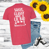 stylized sassy, classy mudhole mermaids tshirt in red