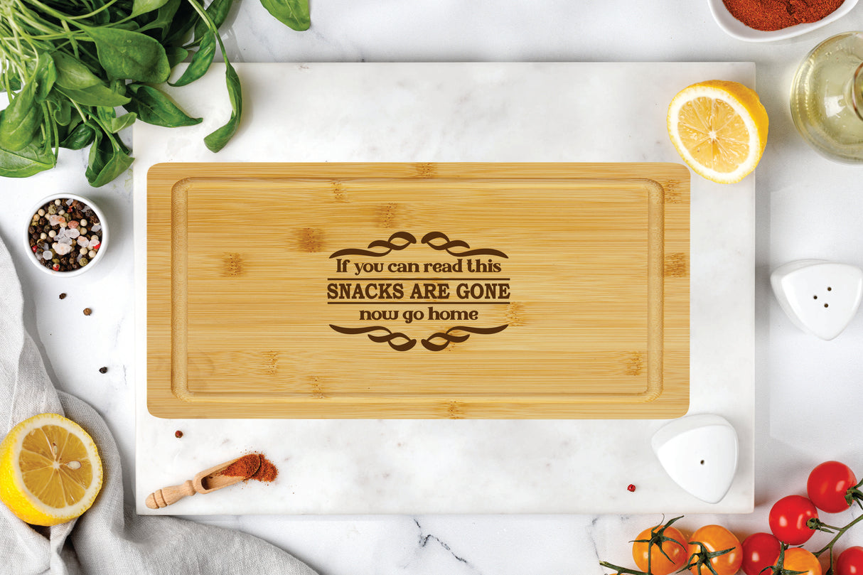Snacks Are Gone – Bamboo Cutting Board with Drip Ring | Laser Engraved