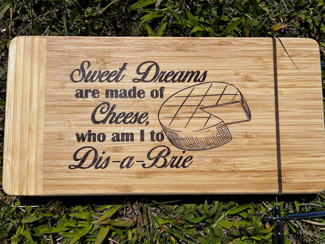 Sweet Dreams Are Made of Cheese- Bamboo Cutting Board with Wire Cheese Cutter