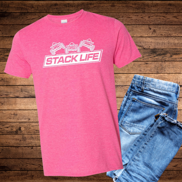 stylized pink triple stack stack life tshirt