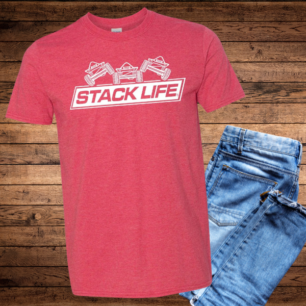 stylized red triple stack stack life tshirt