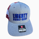 Liberty Runs Deep Trucker Hat | Grey Front with Flag Mesh Back