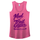 A pink heathered racerback tank top with a purple graphic print that reads 'Mud is just Trail Glitter' and 'MUDHOLE Mermaids' with small mermaid silhouettes, shown on a plain white background.