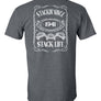 A gray t-shirt with 'Stackin' Since 1941' and 'Stack Life' 