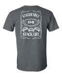 A gray t-shirt with 'Stackin' Since 1941' and 'Stack Life' 
