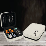 Mock up of White jewelry box with single monogram R 