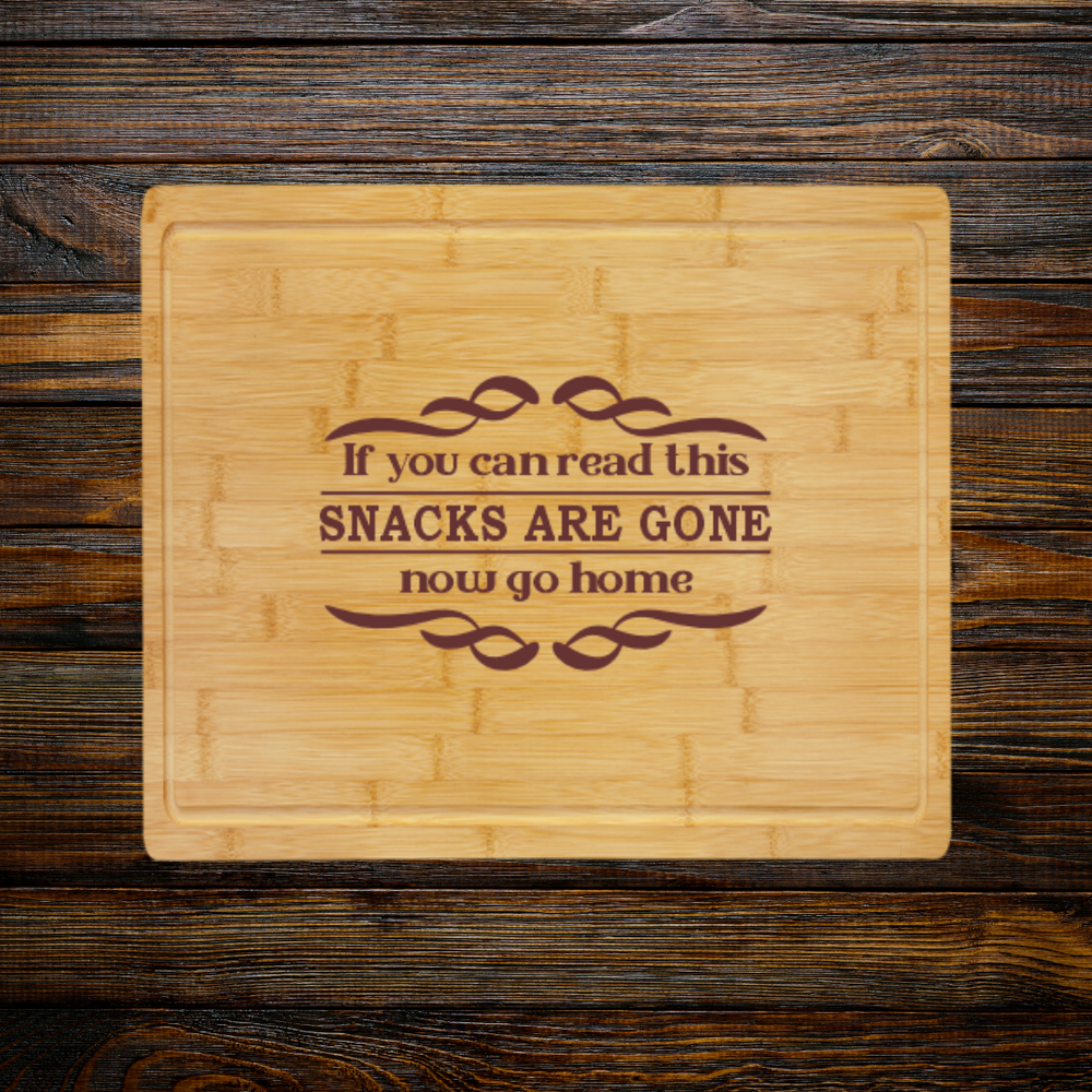 Snacks Are Gone – Bamboo Cutting Board with Drip Ring | Laser Engraved
