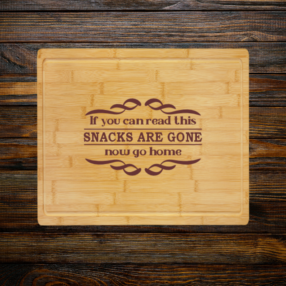 Snacks Are Gone – Bamboo Cutting Board with Drip Ring | Laser Engraved